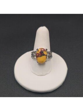 Size 7 Bumblebee Jasper Oval Filigree Leaf Band Ring A7523